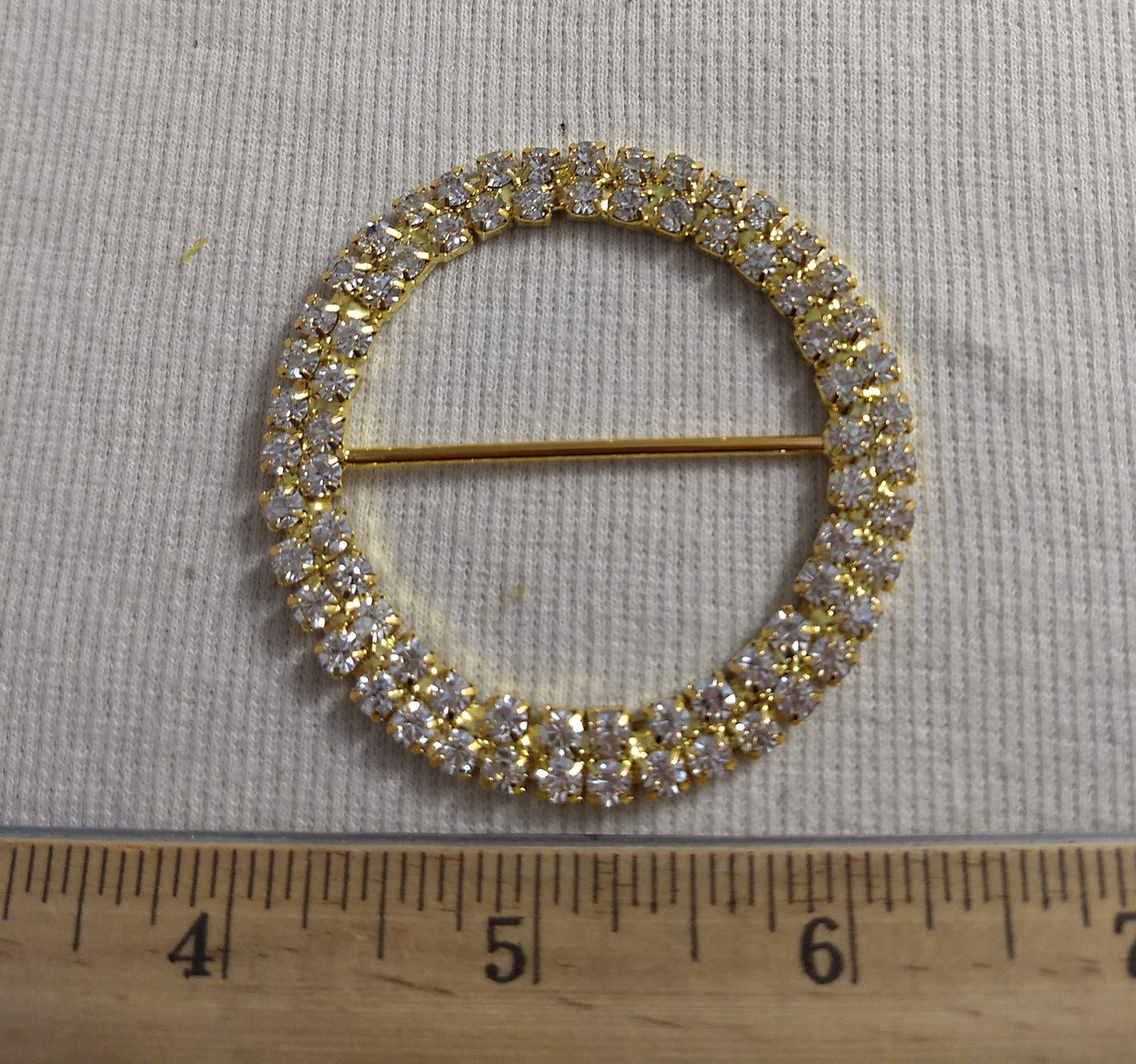 Buckle #HLWJ070611-1 #Gold #Round #Rhinestone #Center-Bar #Abs #1pc