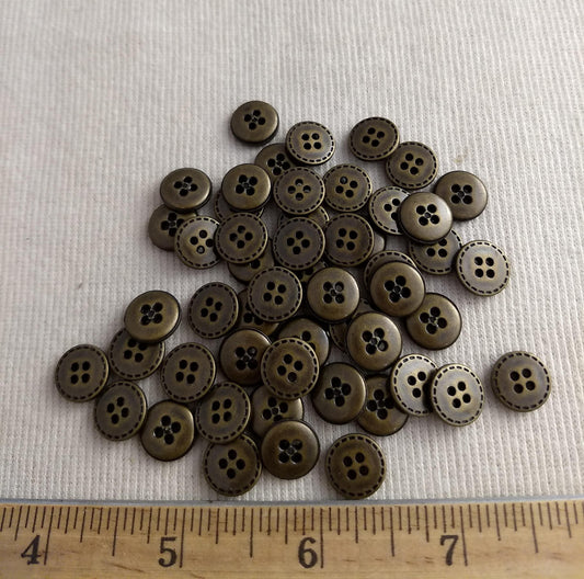 Button #S2060 #4 Hole #Antique-Gold #Rim #Abs #50pc