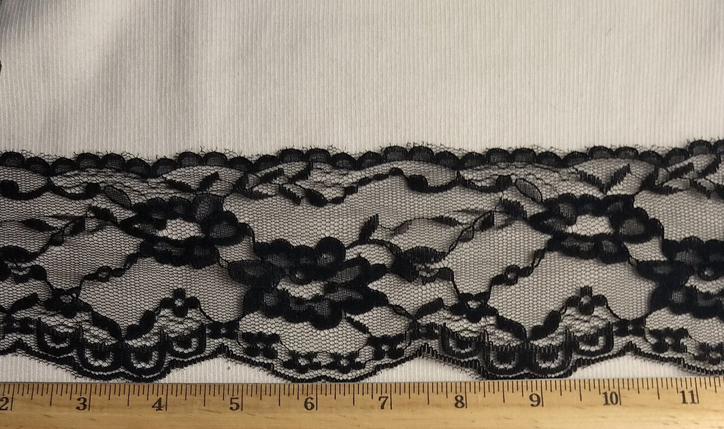 Ribbon #HXH297 #Black #Embroidered #Scalloped-Edge #Lace #1yd
