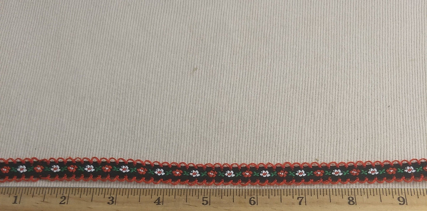 RIBBON #110113-3C #Red #Scalloped #Embroideried #Flower-Braid #1yd