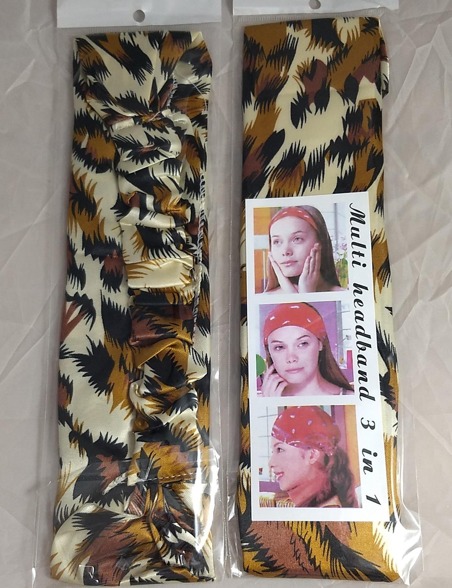 HEADBAND #YWFD131031-3 #Brown #3 in 1 #Elastic #Printed Fabric #1pc