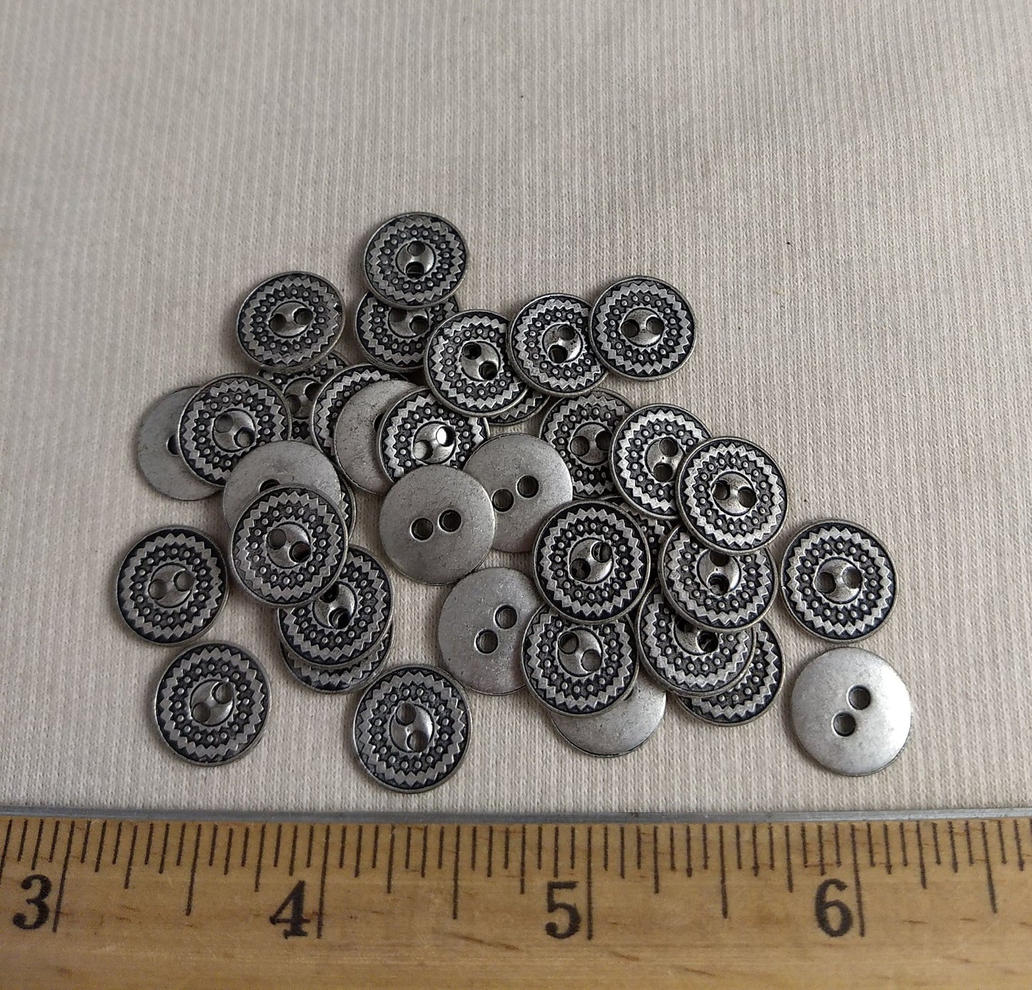 BUTTON #70535 #2 Hole Antique-Silver #Rim #Metal #10pc