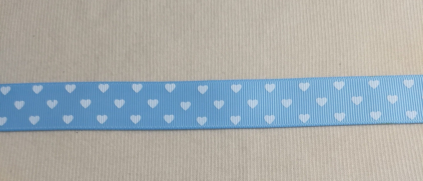 RIBBON #XYRB-G9030-A #Blue #Heart #Border #Tape #Grosgrain #Polyester #1yd