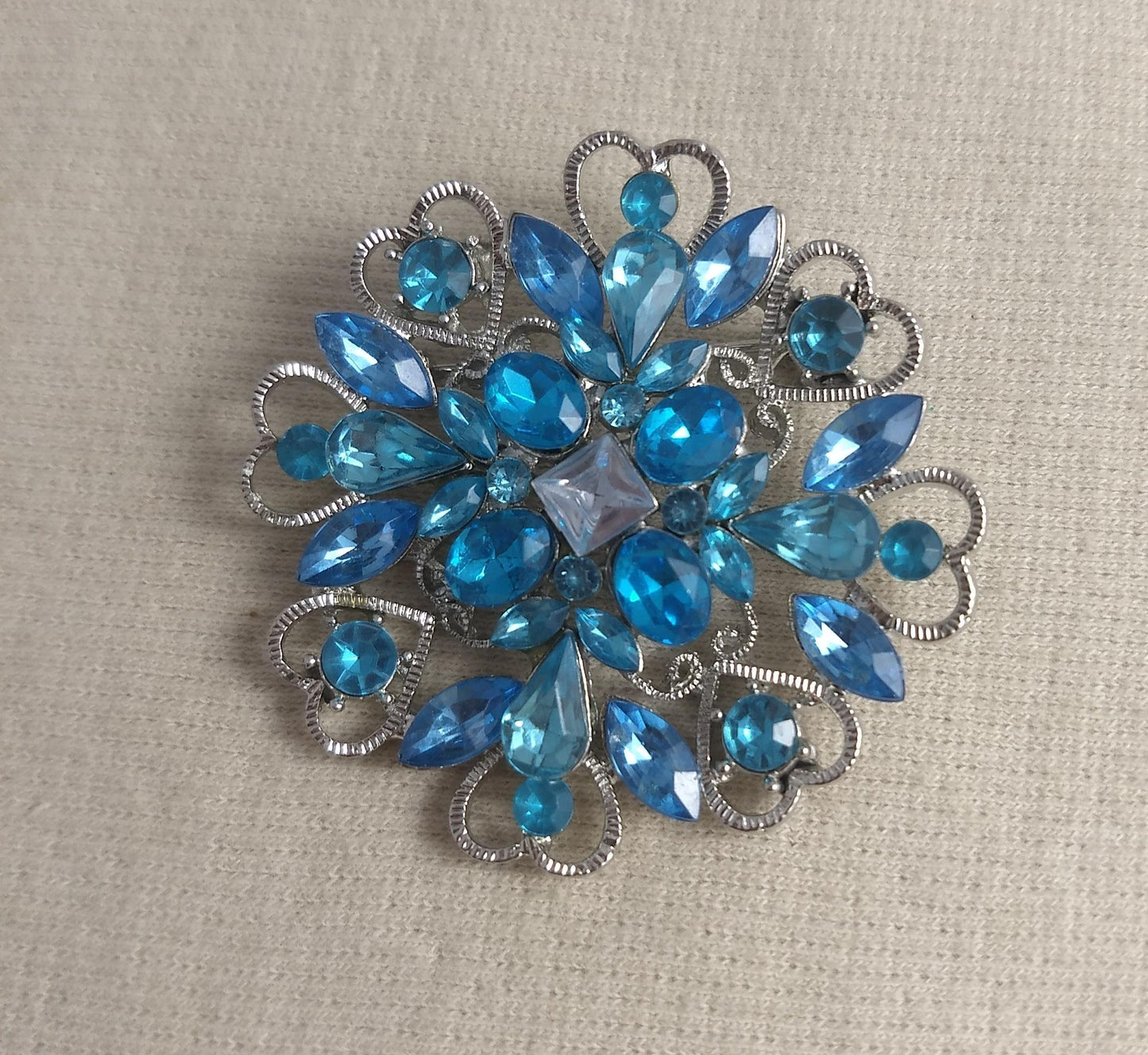 Brooch #FZ0208 # #Blue #Heart #Pin #Rhinestone #1pc