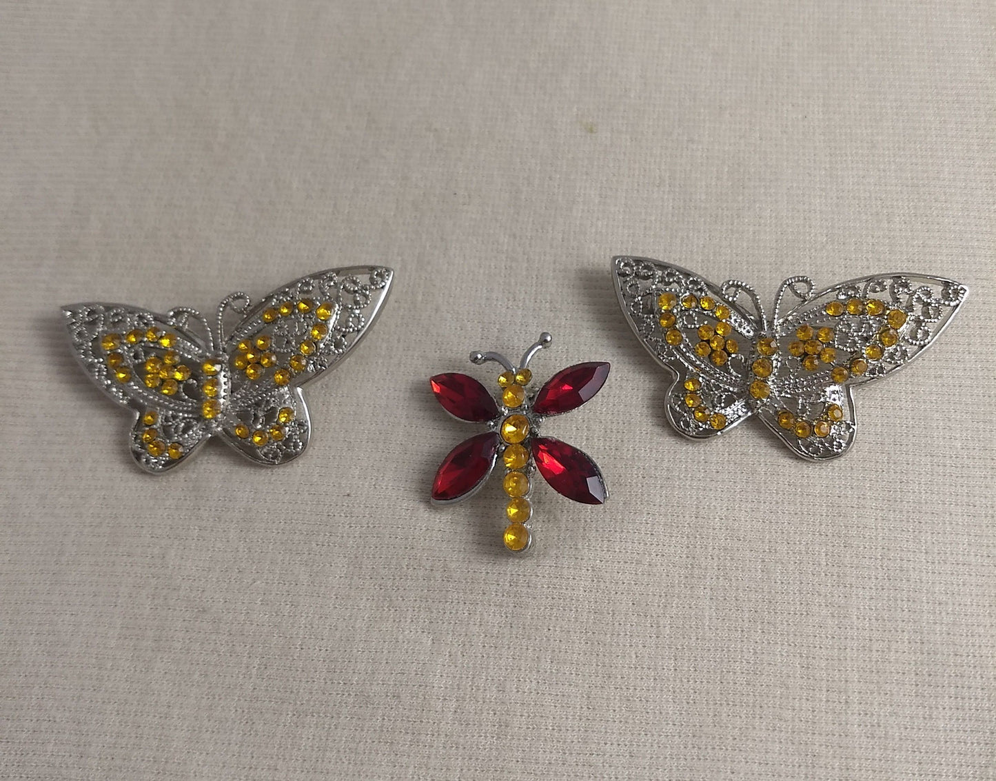 Brooch #BR344344 #Pin #Yellow #Butterfly #Rhinestone #3pc