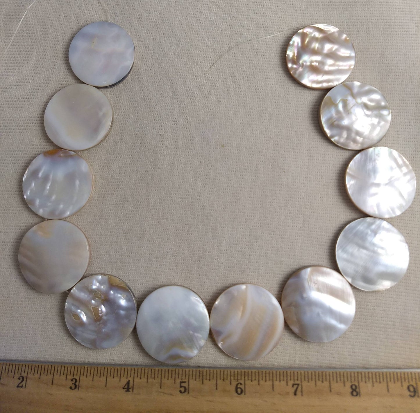Beads #Mop #2Hole #Cream #Round #Necklace #Shell #1-Strand #12pc