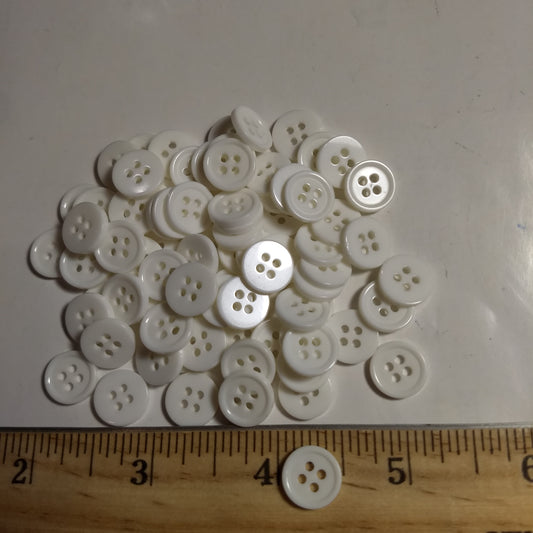 Button #Basic #P-Rim #4 Hole #White #Rim #Polyester #10pc