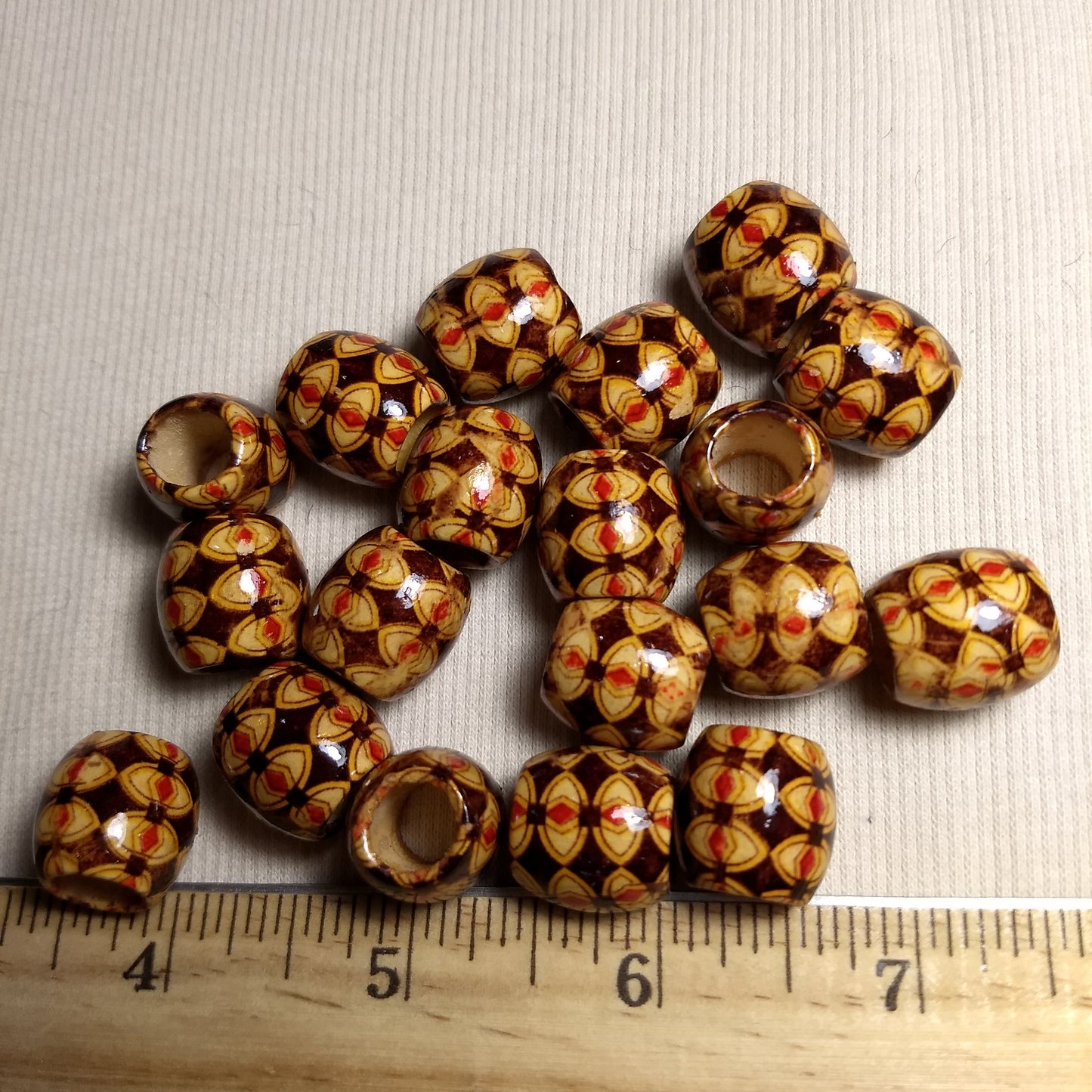 Bead #Barrel #Brown #2-Hole #Wood #Painted #25pc