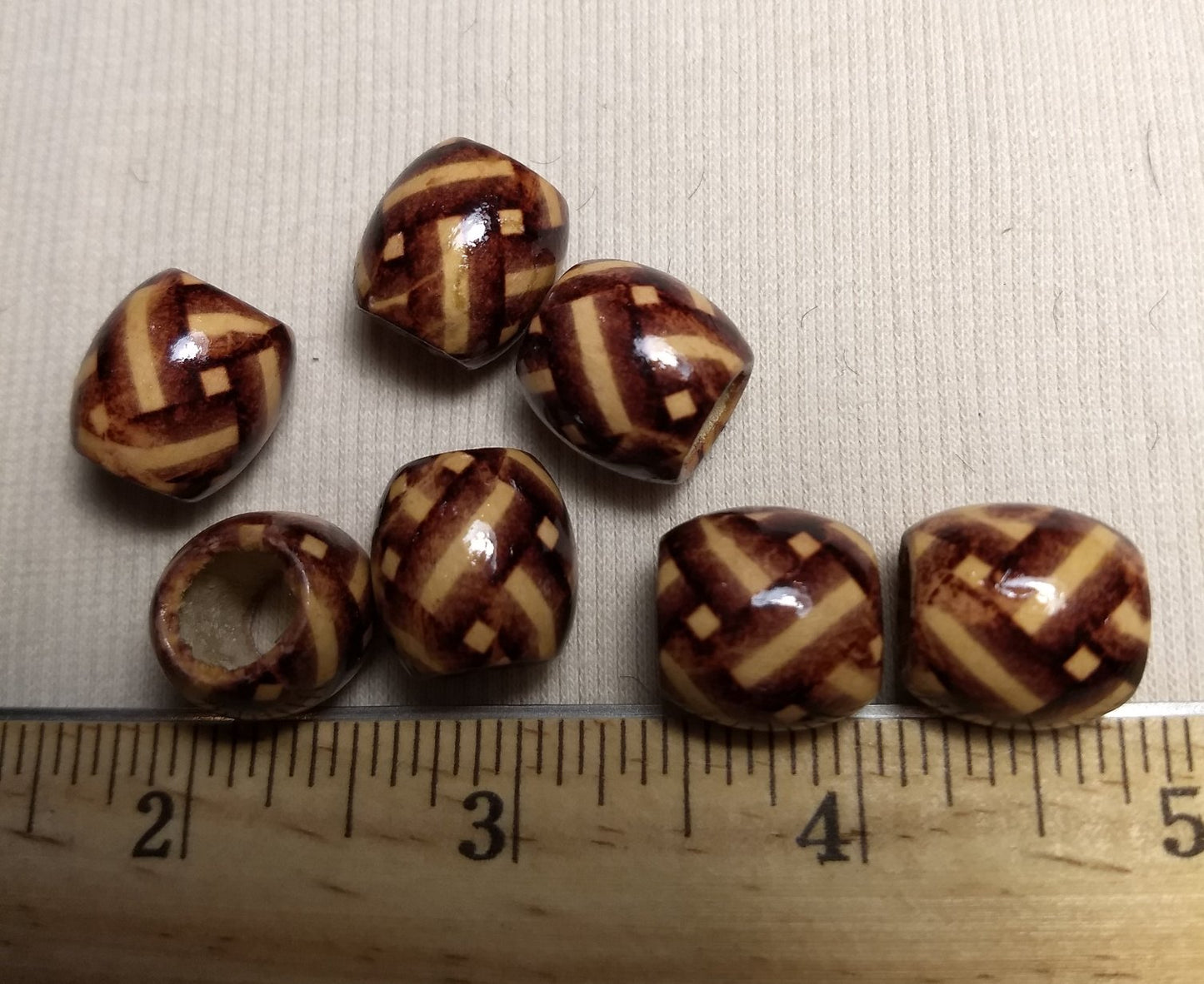 Bead #Barrel #Brown 2-Hole #Wood #Printed #25pc