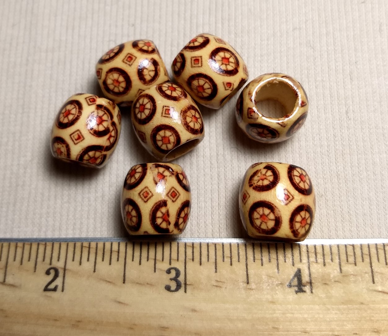 Bead #Barrel #Tan #Wood #Fashion-Printed #25pc