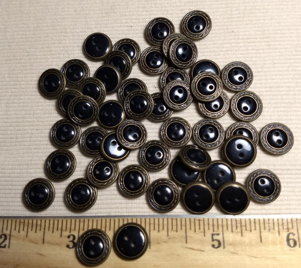 Button #CN1719 #2 Hole #Black #Rim #Antique-Gold #Epoxy #Abs #10pc