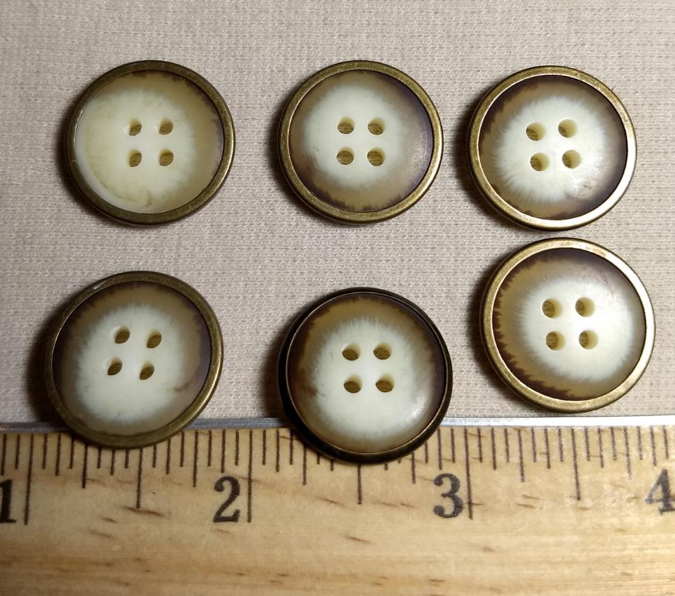Button #PB066 #4 Hole #Cream #Gold #Rim #Imitation #Horn #10pcs