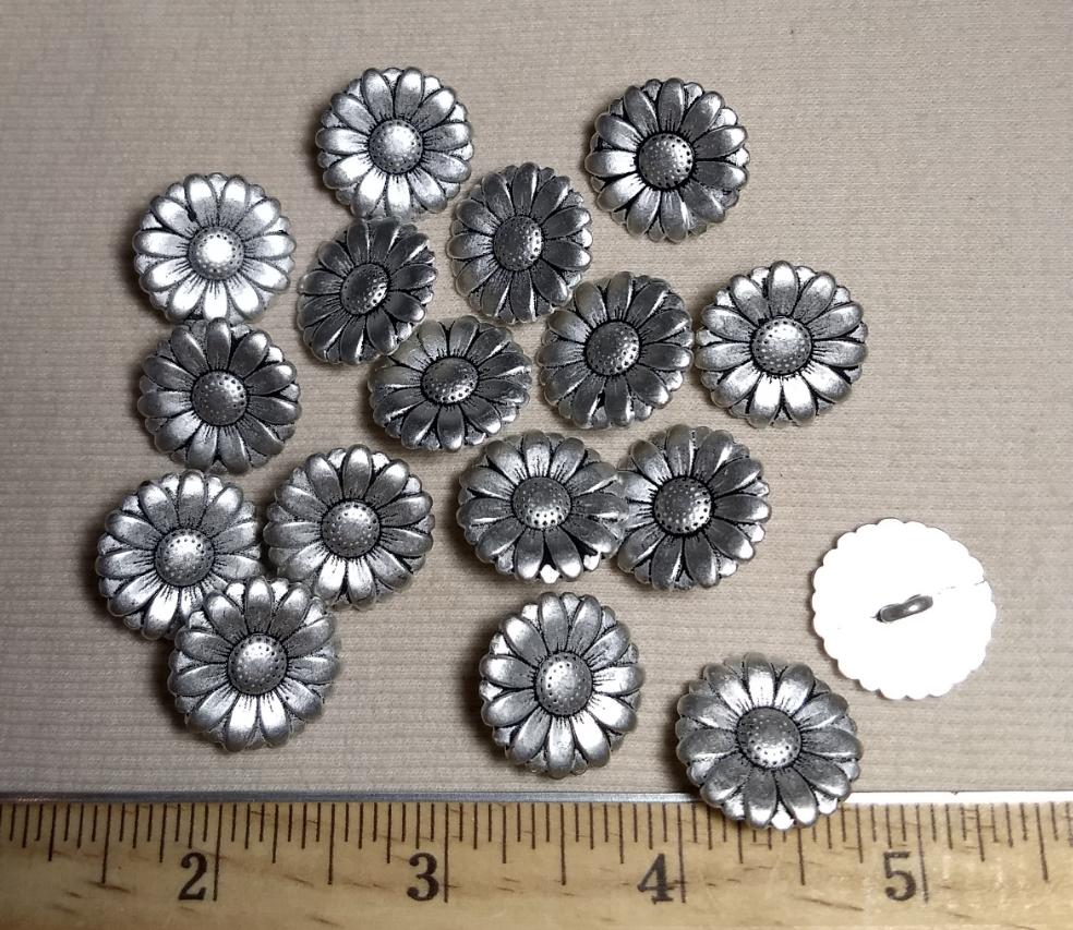 Button #K5108 #Shank #Antique-Silver #Flower #Metal #10pc