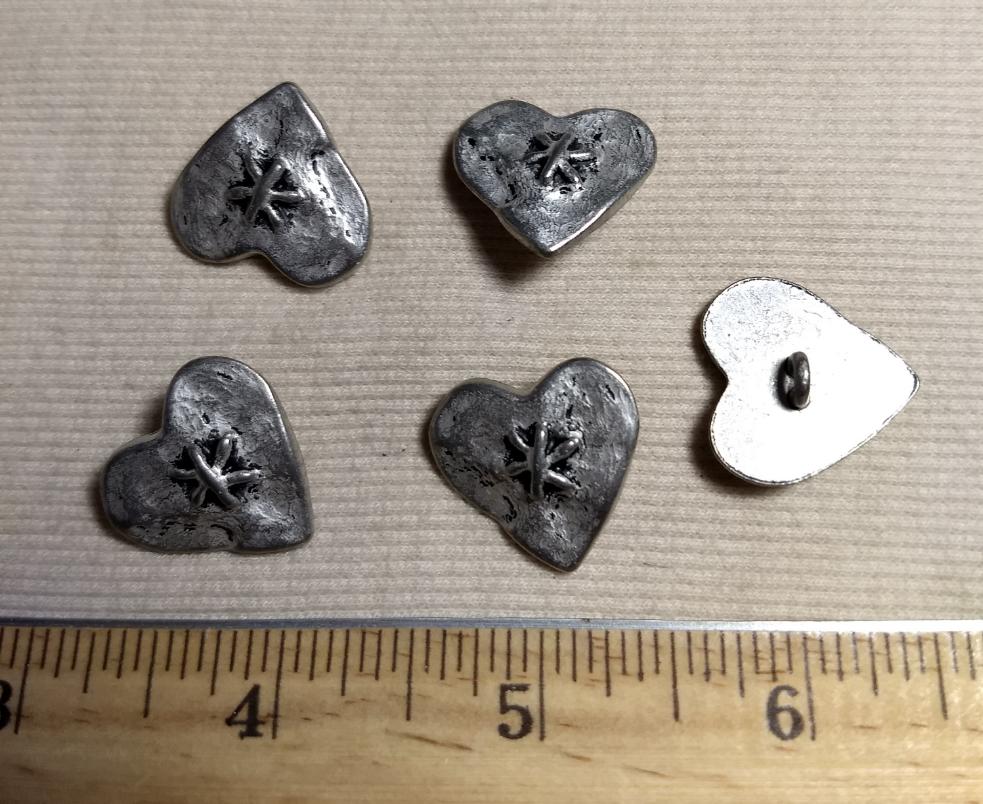 Button #K5063 #Shank #Antique-Silver #Heart #Metal #10pc