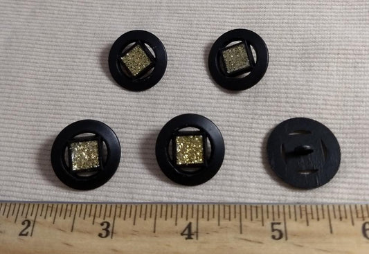 Button #AL6591 #Shank #Black-Gold #Rim #Nylon #10pc