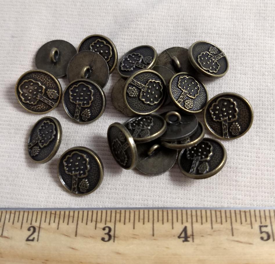 Button #1267 #Shank #Antique-Gold #Rim #Tree #Metal #10pc
