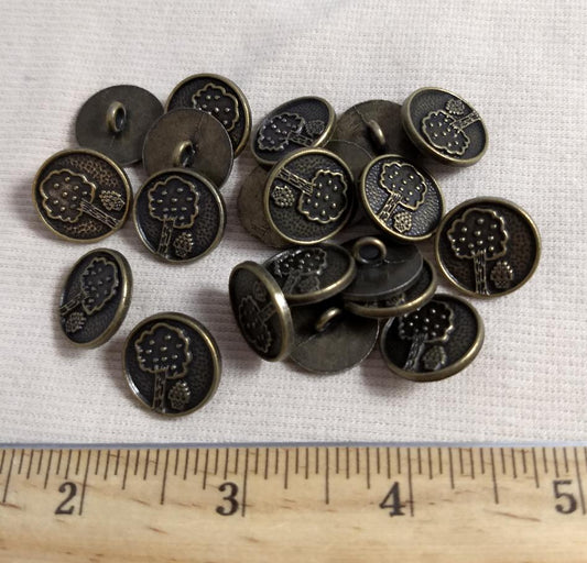 Button #1267 #Shank #Antique-Gold #Rim #Tree #Metal #10pc