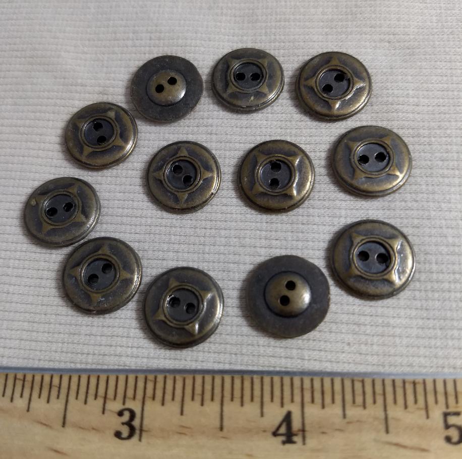 Button #PS358 #2-Hole #Antique-Gold #Metal #10pc
