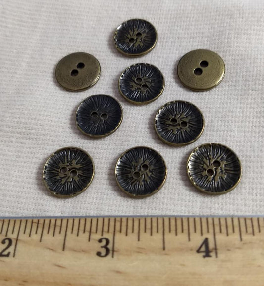 Button  #K6464 #2-Hole #Antique-Gold #Rim #Metal #10pc