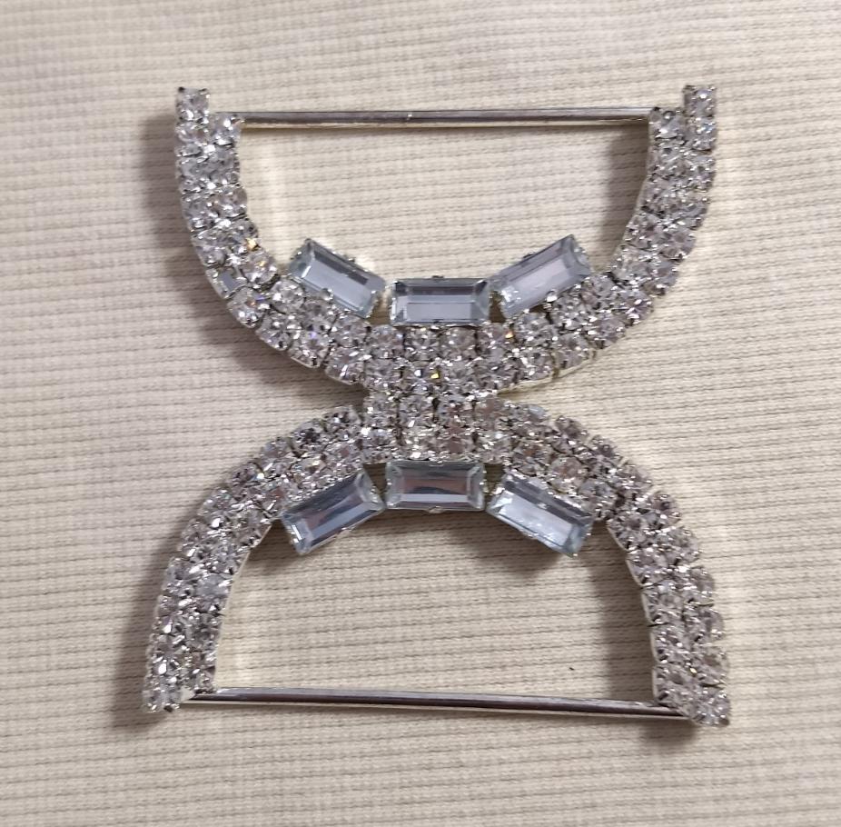 Buckle #09084-2 #Silver #Double-D-Ring #Rhinestone #Abs #1pc