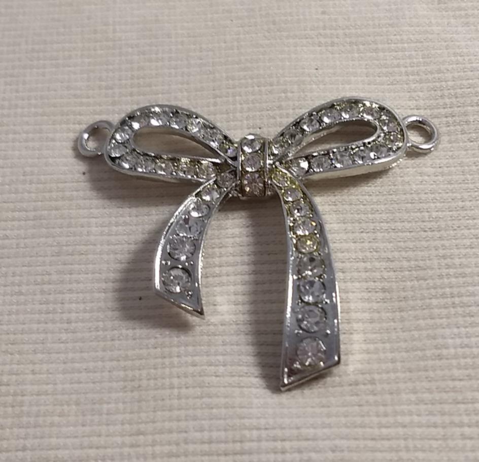 Connector #Bow #Silver #Rhinestone #1pc