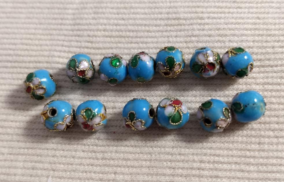 Beads #Enamel-Cloisonne #2Hole #Blue #Round #15pc