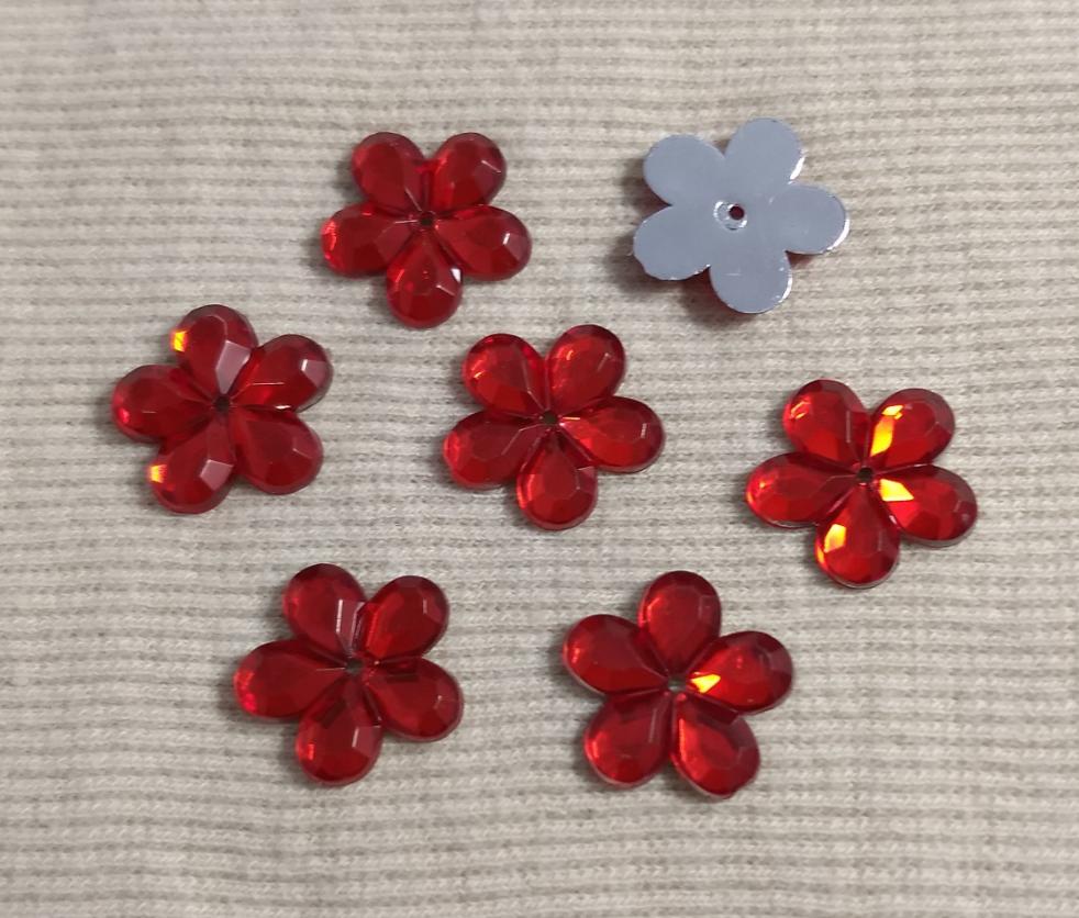 Bead #1-Hole #Red #Acrylic #Flower #20pc