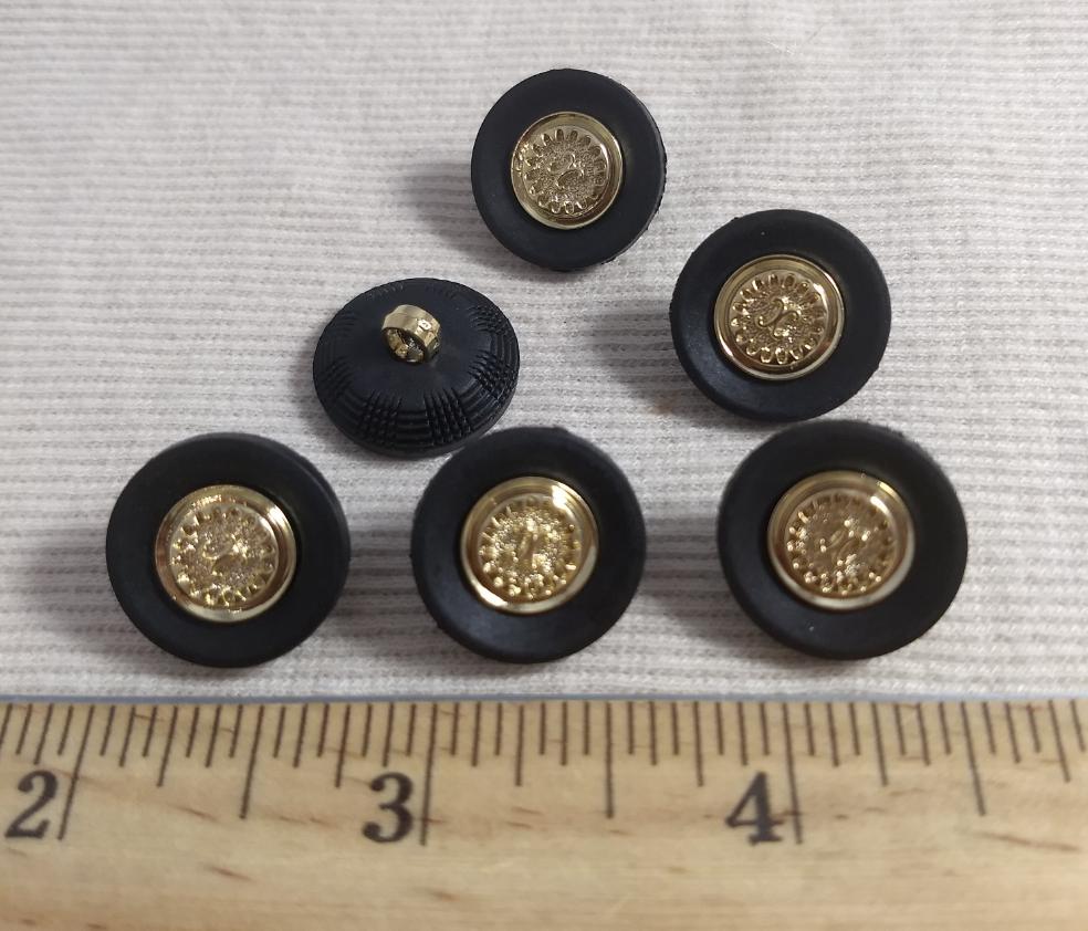 Button #H957 #Shank #Black #Rim #Antique-Gold #ABS #10pc