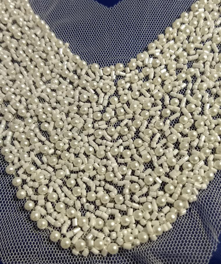 Applique #Yoke-Neck #Cream #Bead #1pc