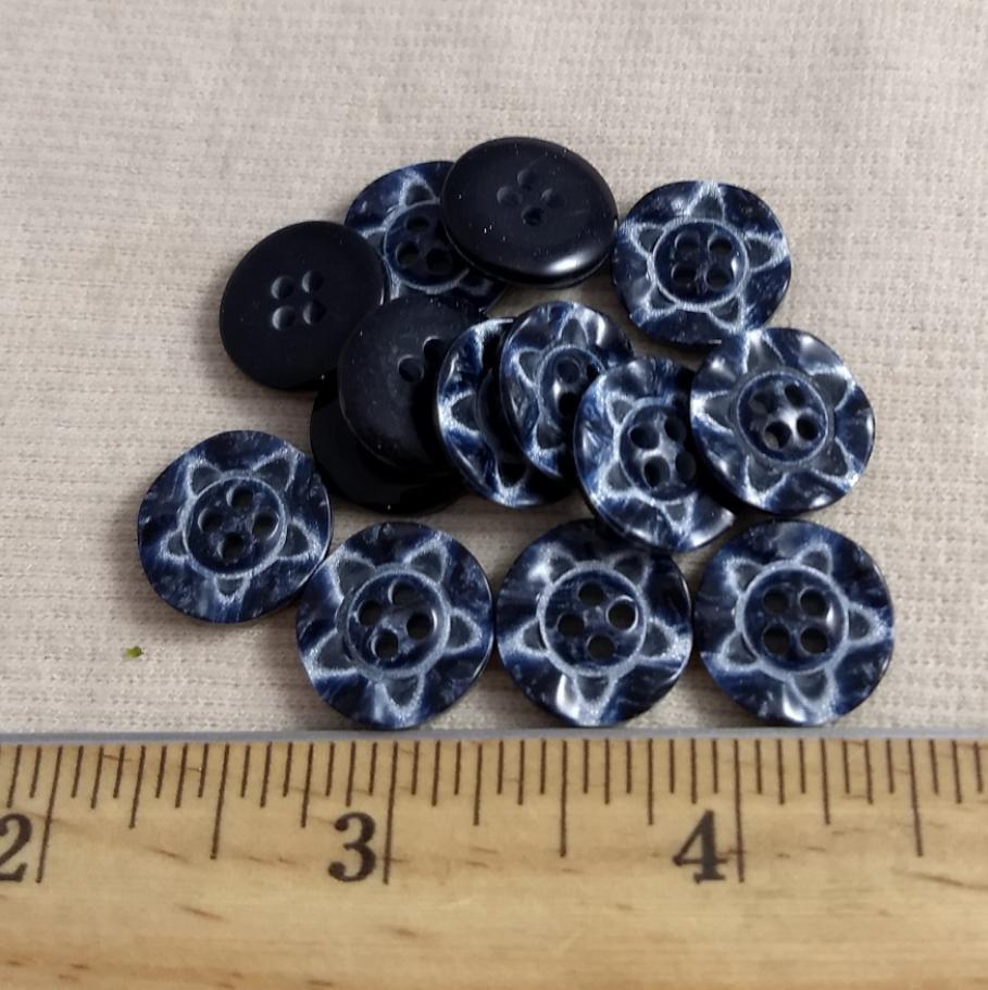 Button #P9020 #4 Hole #Blue #Star #Polyester #10pc
