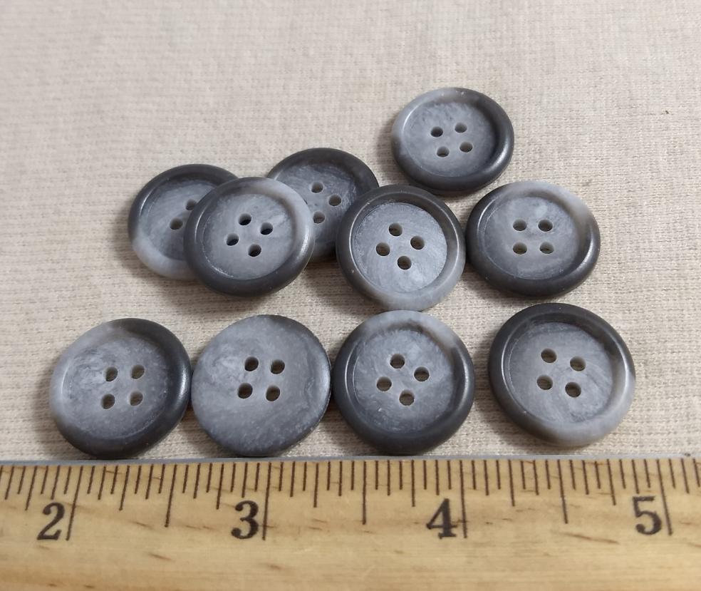 Button #20434-R #4 Hole #AA02 #Grey #Rim #Imitation #Horn #Polyester #10pc