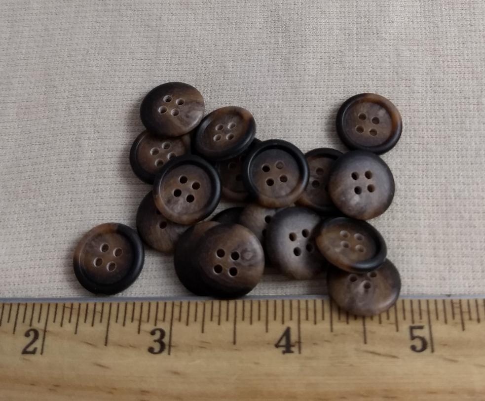 Button #20434-R #4 Hole #AA08 #Brown #Rim #Imitation #Horn #Polyester #10pc
