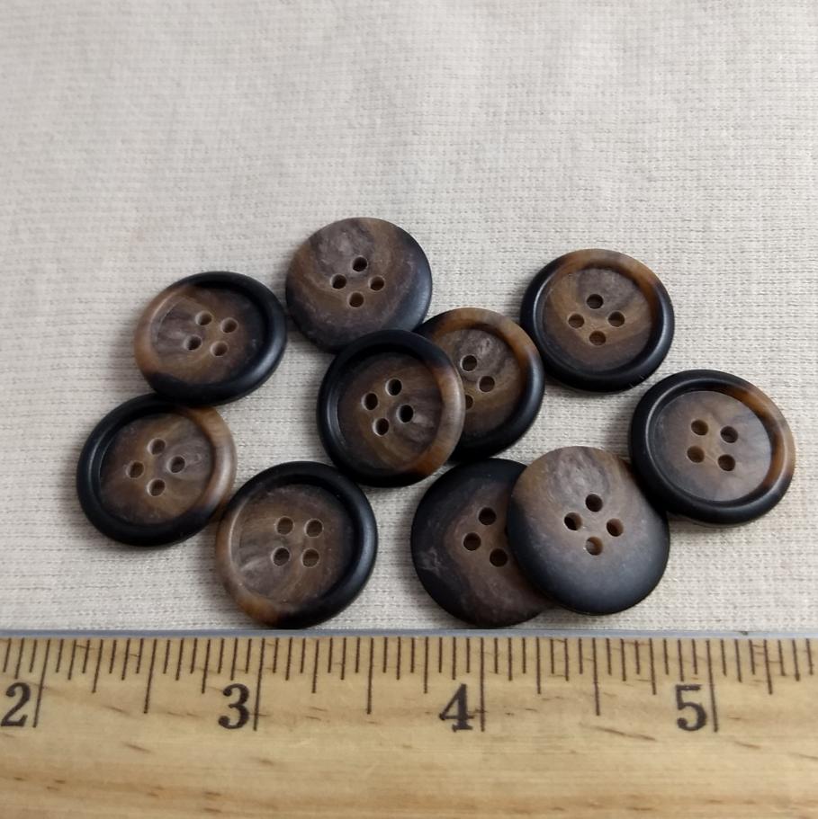 Button #20434-R #4 Hole #AA08 #Brown #Rim #Imitation #Horn #Polyester #10pc