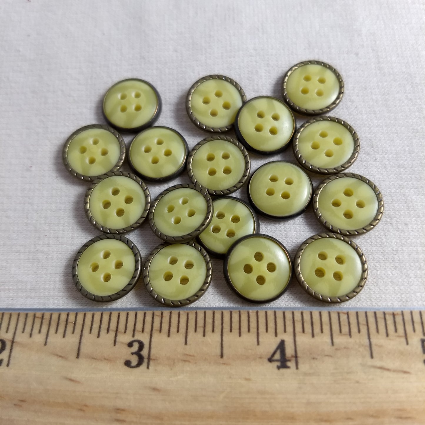 Button 21138 #4 Hole #Gold #Rim #Polyester #ABS #10pc