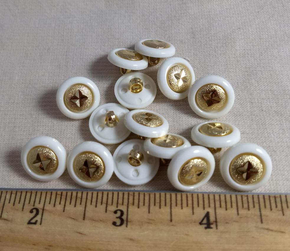 Button #KCN1590 #Shank #White #Rim #Gold #Abs #10pc