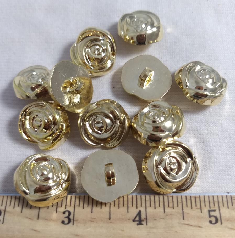 Button #I208 #Shank #Gold #Flower #Rose #10pc
