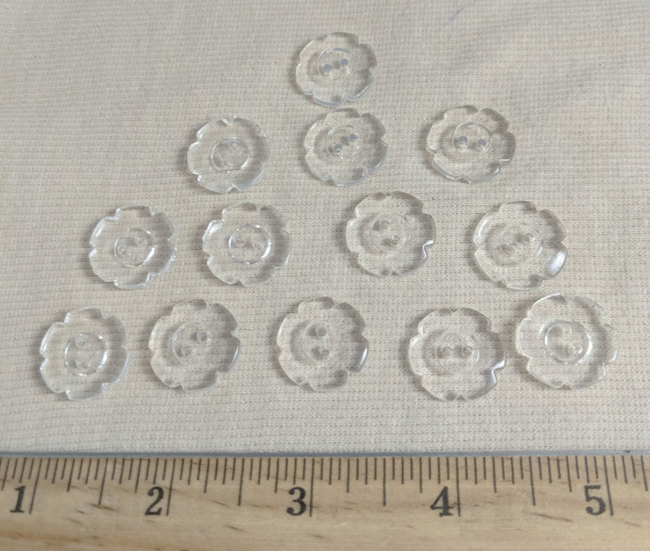 Button #19530 #2 Hole #Clear #Rim #Flower #10pc