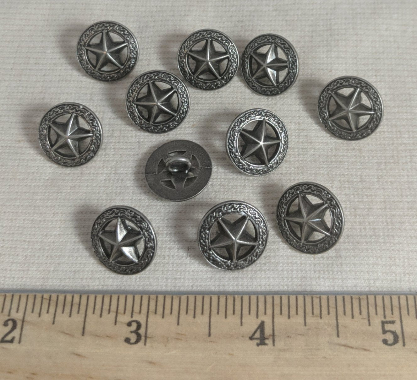 Button #1823 #Shank #Antique-Silver #Star #Metal #10pc