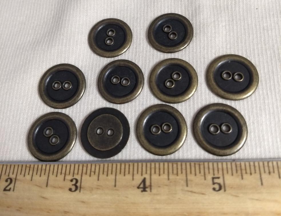 Button #6450 #2-Hole #Black #Rim #Antique-Brass #Metal #10pc