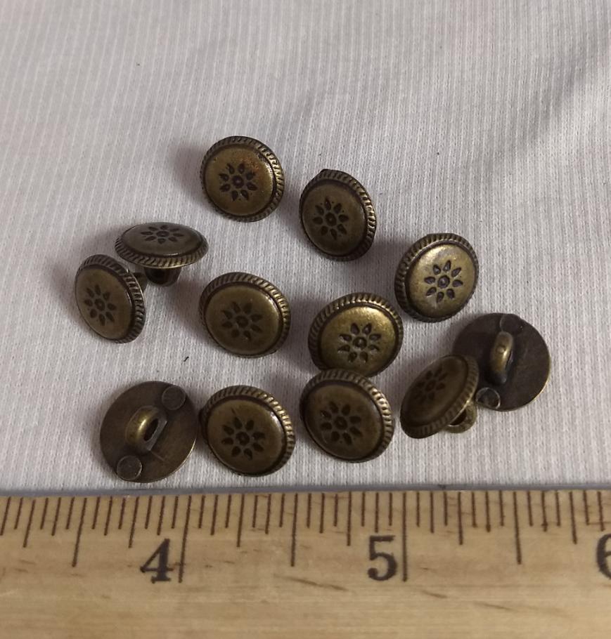 Button #PS378 #Shank #Antique-Gold #Rim #Metal #10pc