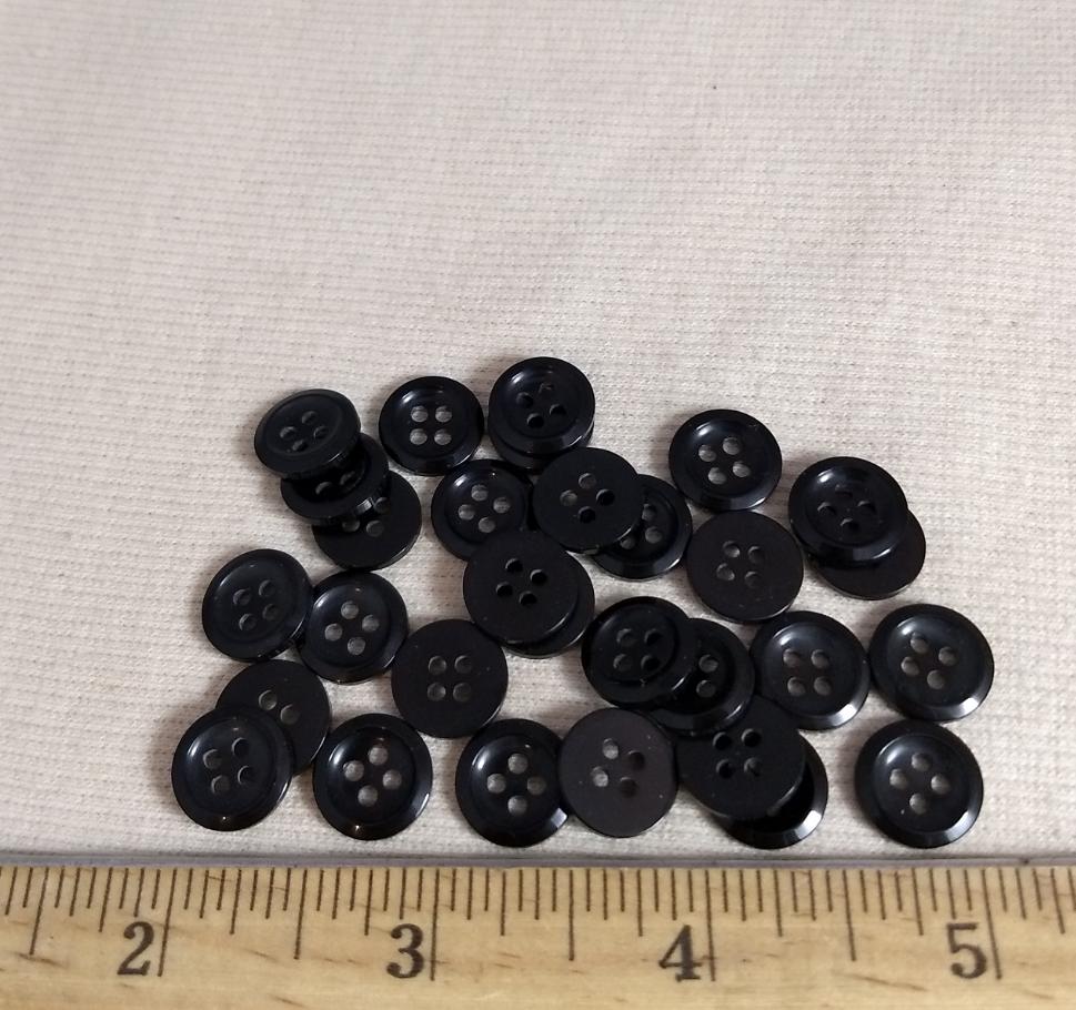 Button #IIPO947 #4 Hole #Black #Basic #Rim #Polyester #10pc