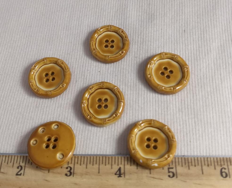 Button #JU1095 #4 Hole #Brown #Imitation #Bamboo #Rim #Abs #10pc