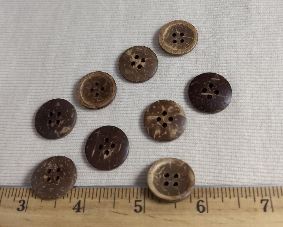 Button #26024 #4 Hole #Brown #Rim #Coconut #Wood #10pc