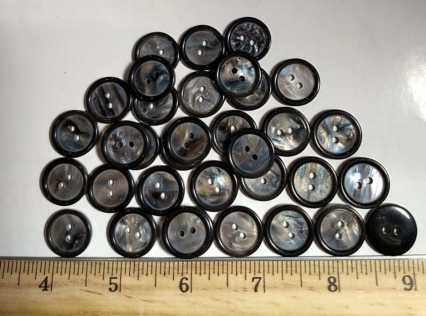 Button #PB1409 #2 Hole #Grey #Imitation #Shell #Rim #Polyester #10pc
