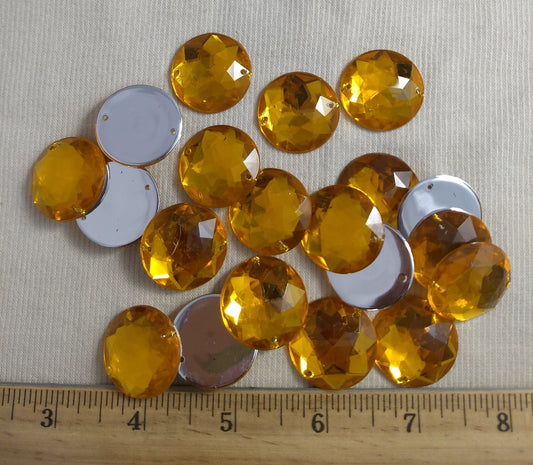 Bead #XFFZ-D25M #2-Hole #39 #Yellow #Round #Acrylic-Stone #20pc