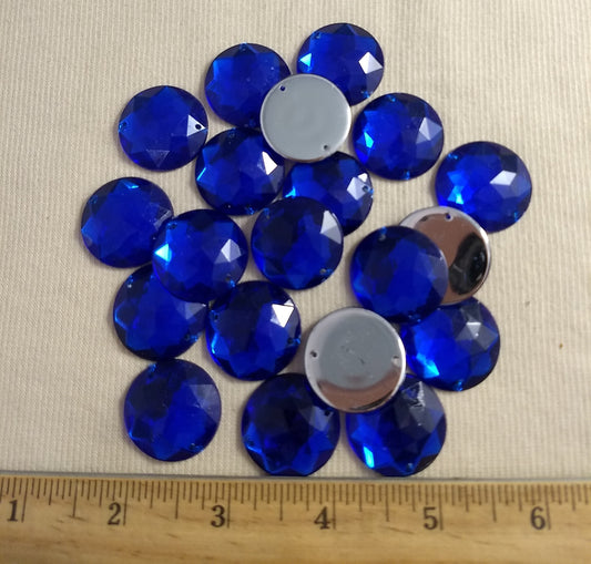 Bead #XFFZ-D25M #2-Hole #1 #Blue #Round #Acrylic-Stone #20pc