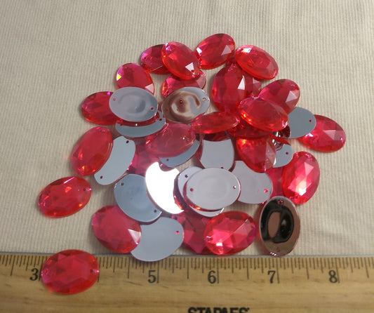 Bead #XFFZ-A24 #2-Hole #17 #Wine-Red #Oval #Acrylic-Stone #40pc