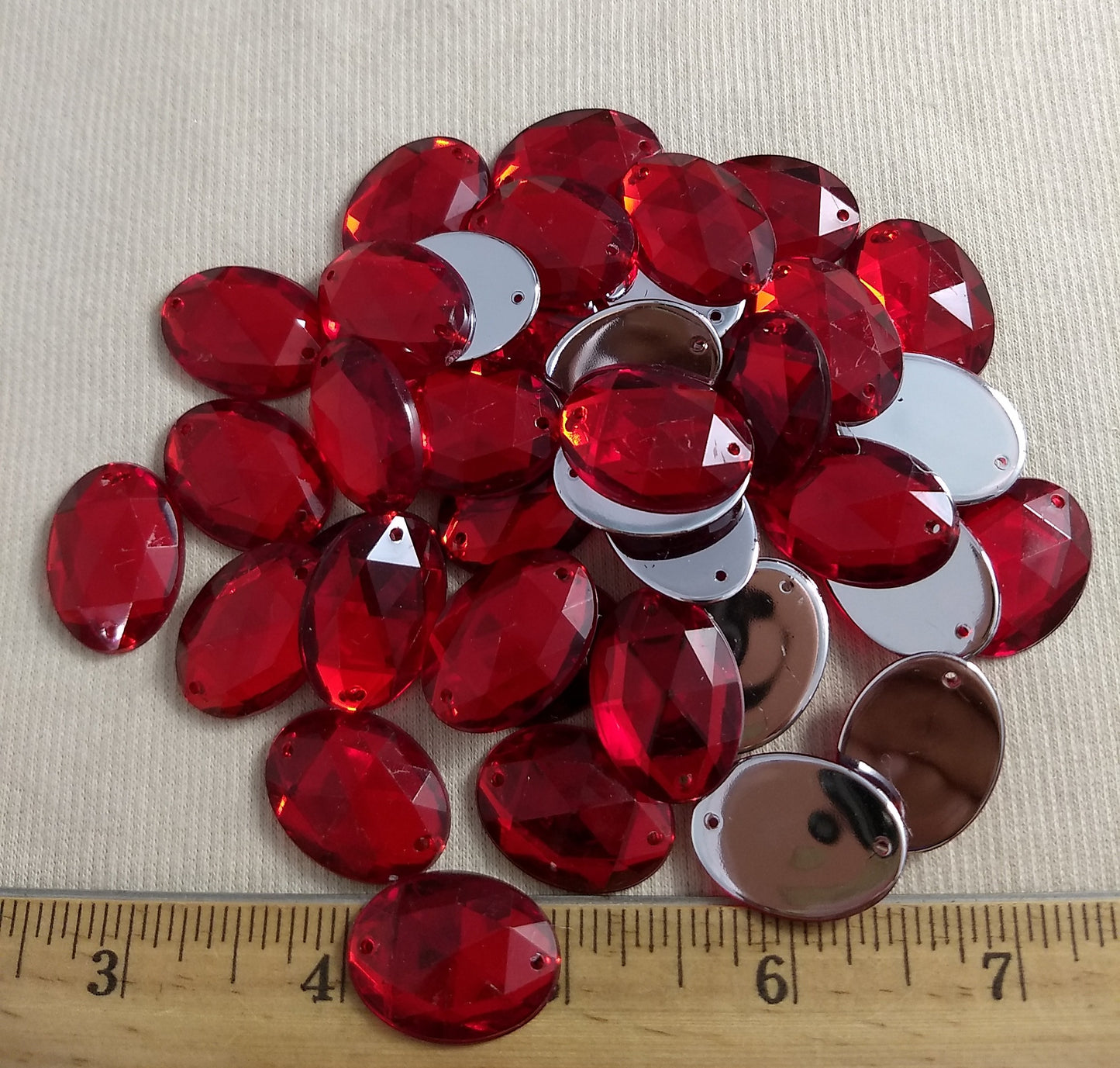 Bead #XFFZ-A24 #2-Hole #6 #Red #Oval #Acrylic-Stone #40pc