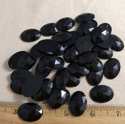 Bead #XFFZ-A24 #2-Hole #12 #Black #Oval #Acrylic-Stone #40pc