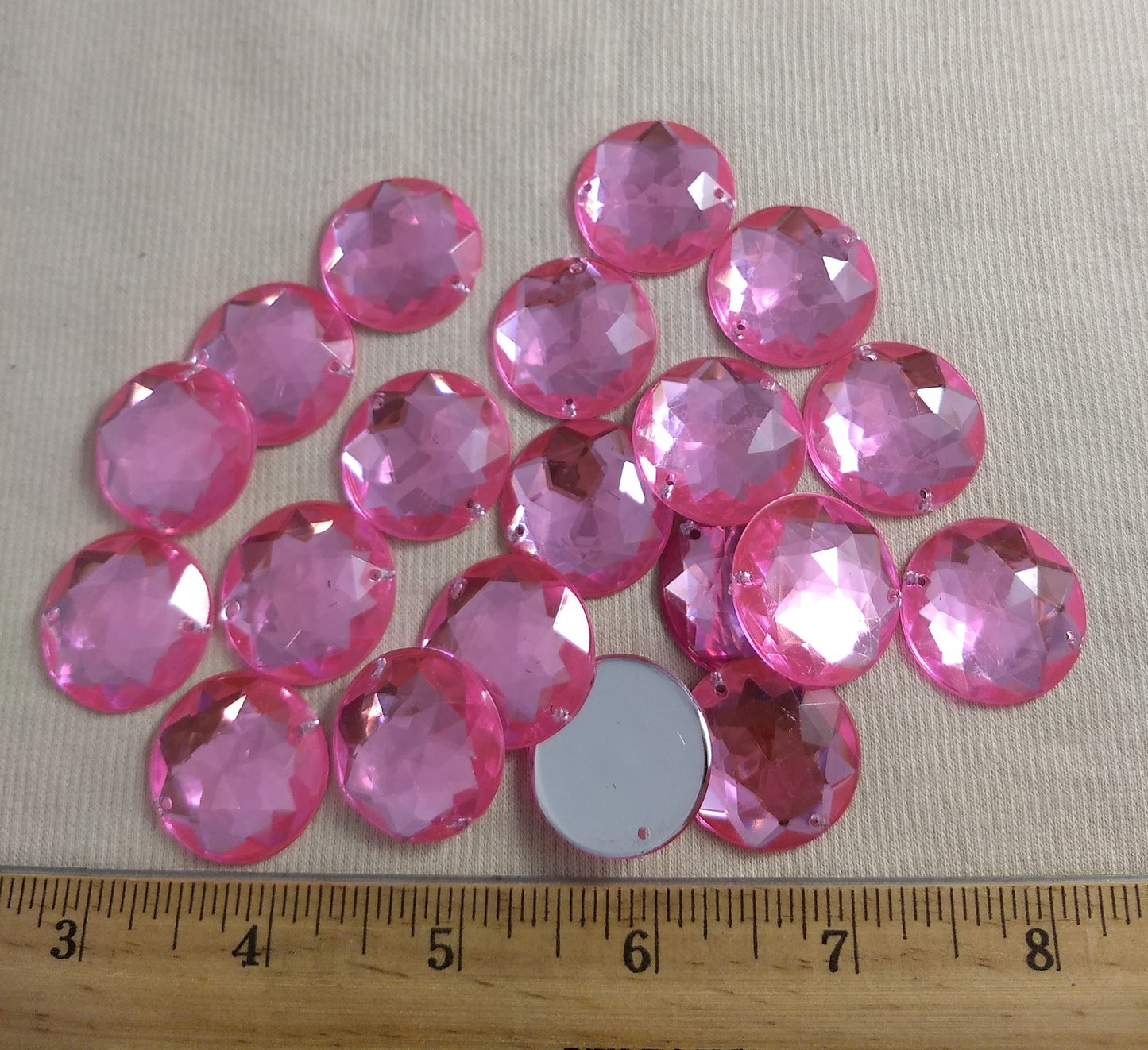 BEAD #ZFFZ-A24M #2-Hole #18 #Pink #Round #Acrylic-Stone #20pc